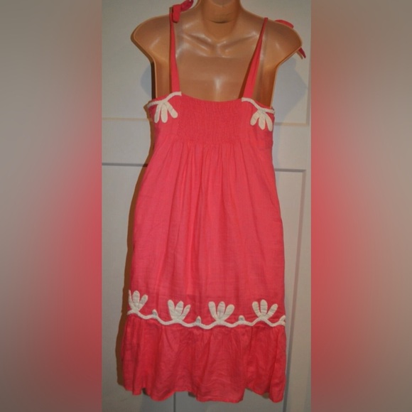 LILLY PULITZER Pink White Linen Tie Straps Dress size 6 - Picture 5 of 6